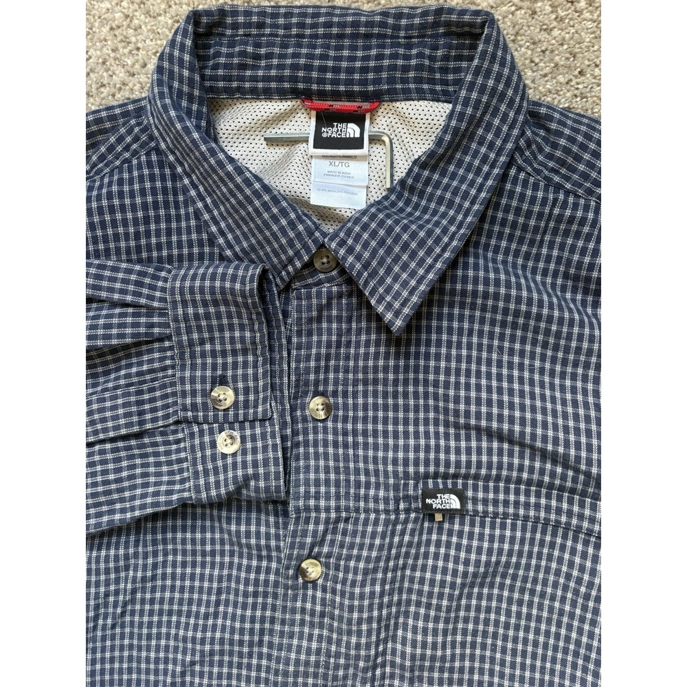 North Face‎ Mens XL Blue Flannel Plaid Vented Long Sleeve Button Shirt Outdoor